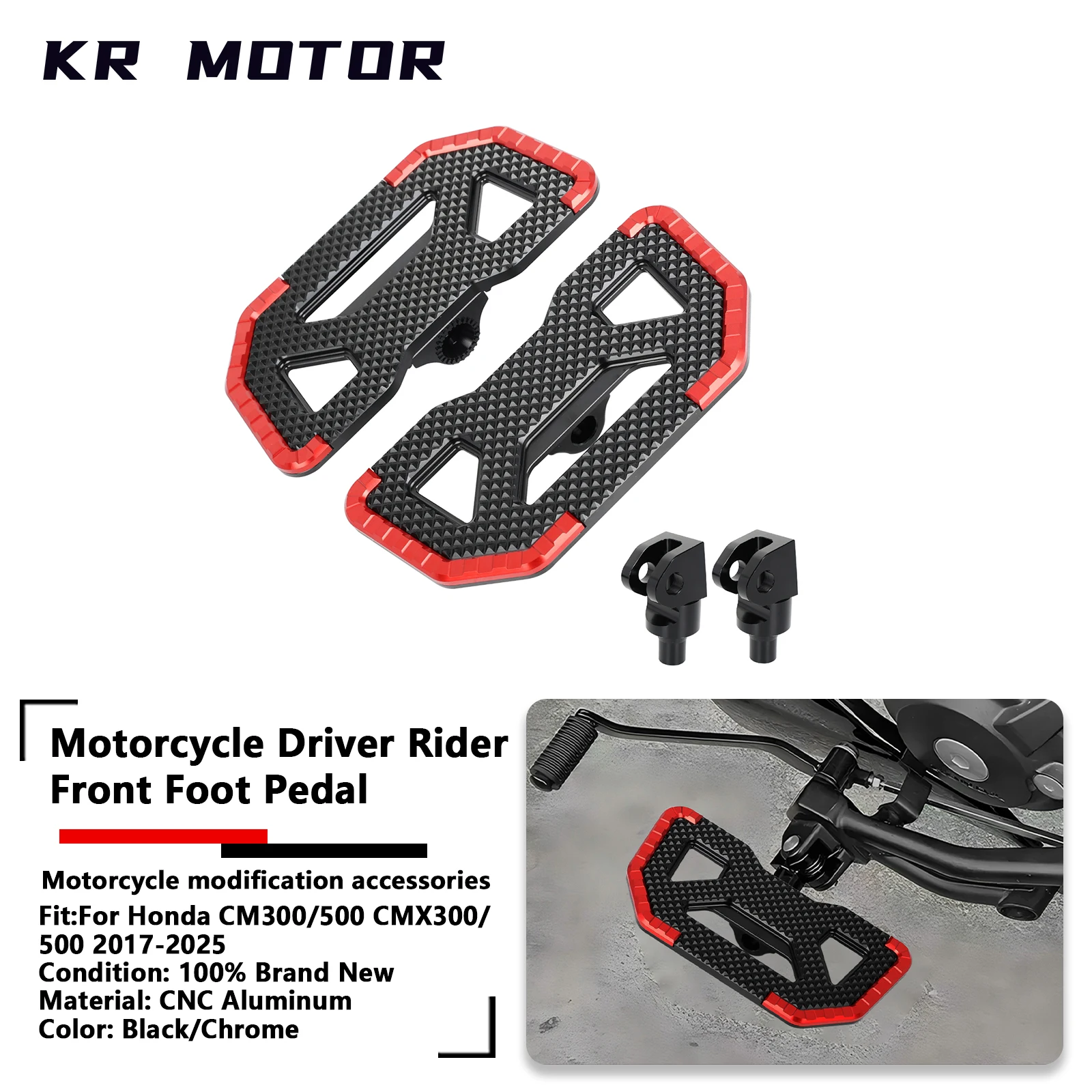 

Motorcycle Driver Footrest Rider Footboard Front Foot Rest Pedal Comfort Anti Slip For Honda CM300/500 CMX300/500 2017-2025 ﻿