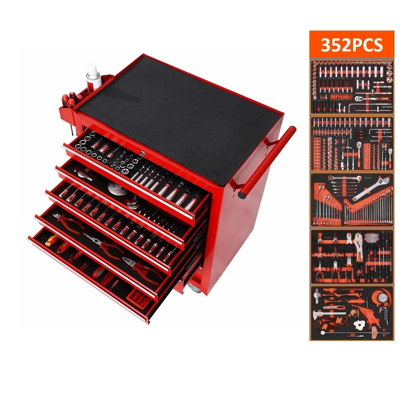 

352pcs Tool Set Customizable 7-Drawer Metal Tool Trolley cabinet with OEM Support for Workshops and Garages