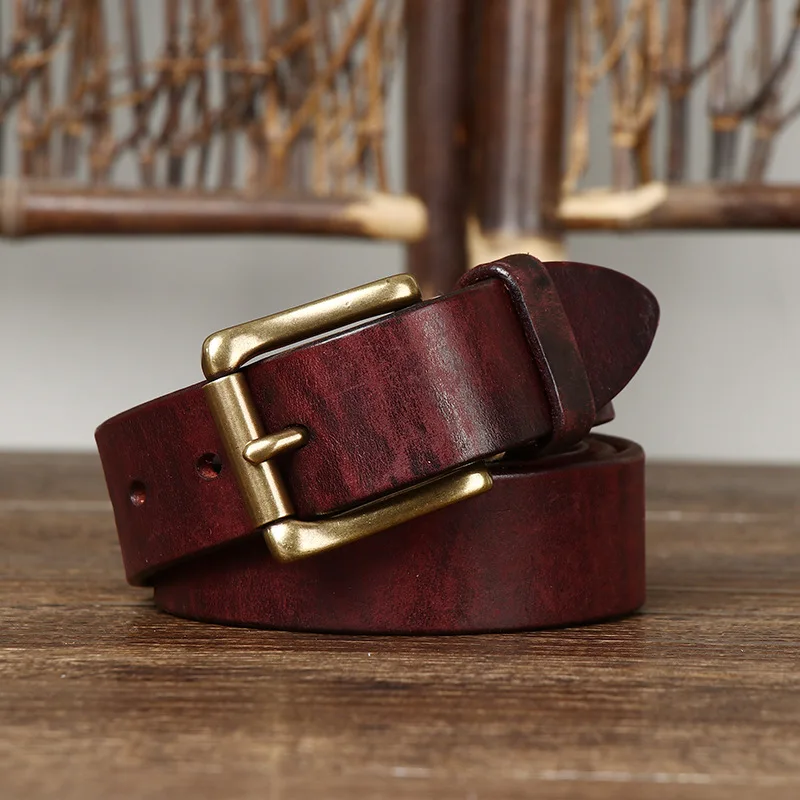 Vintage Genuine Leather Belt for Men and Women, 3.3cm Wide, Korean Style