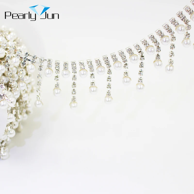 1/5 Yards Pearl Tassel Crystal Metal Chain DIY Decoration Welding Rhinestone Trim Sew on Clothing Shoes Bag Accessories ML172