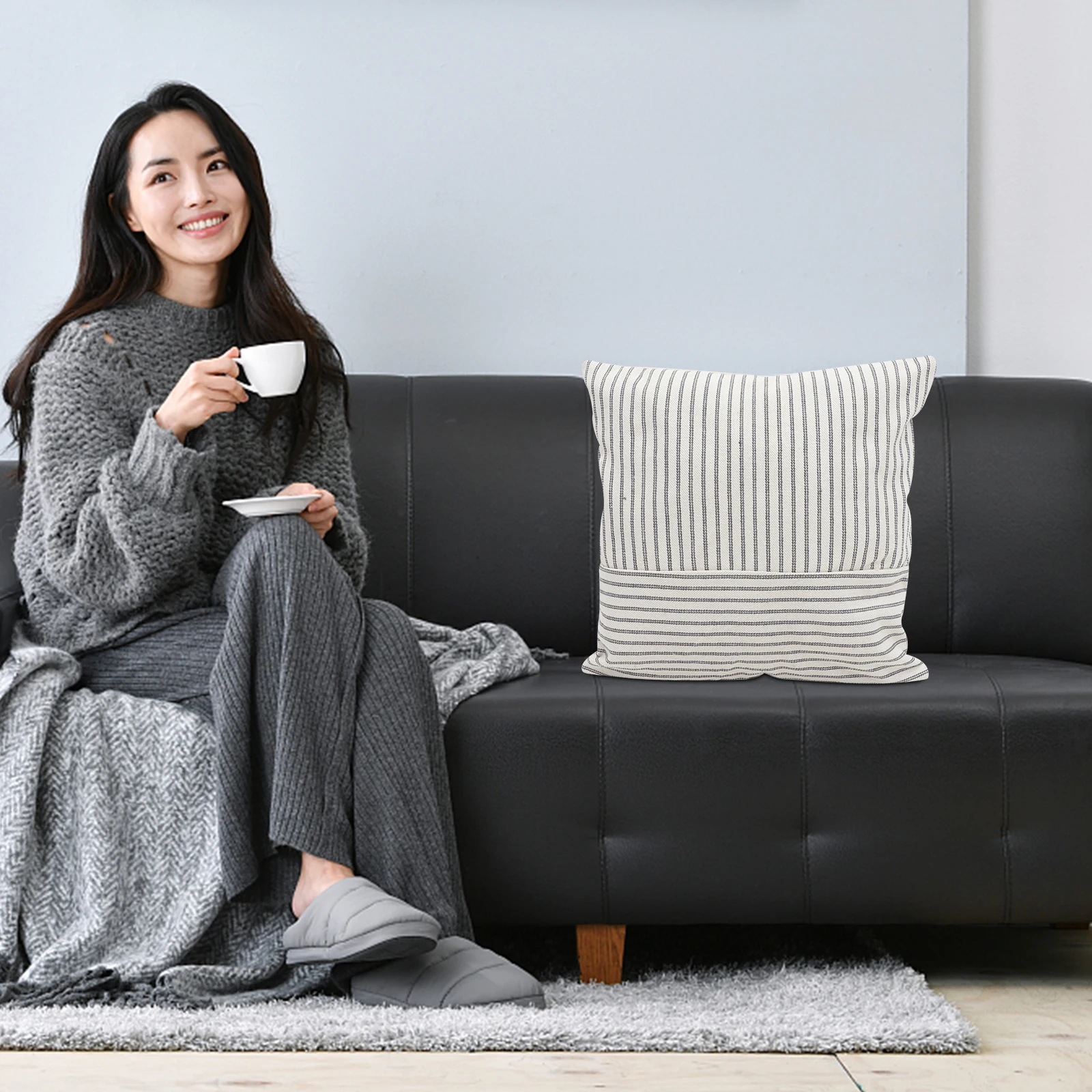 

2Pcs Splicing Cotton Linen Cushion Cover Square Pillowcase Decorative Throw Pillow Covers Home Cushion Cover