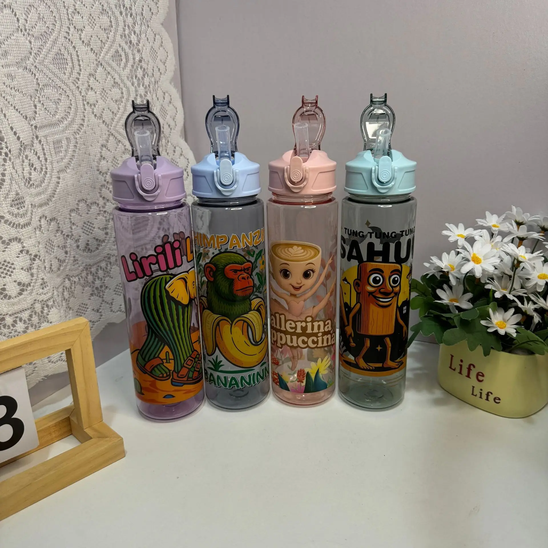 

800ML Italian Brainrot Water Bottle Outdoor Drinking Cartoon Sports Cups Tung Tung Tung Sahur Tralalero Tralala Christmas Gifts