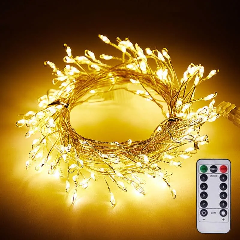 10M 100LED Christmas Garland Starry Cluster Light With Remote USB Power Firecracker Fairy Light Copper Wire Party String Lights