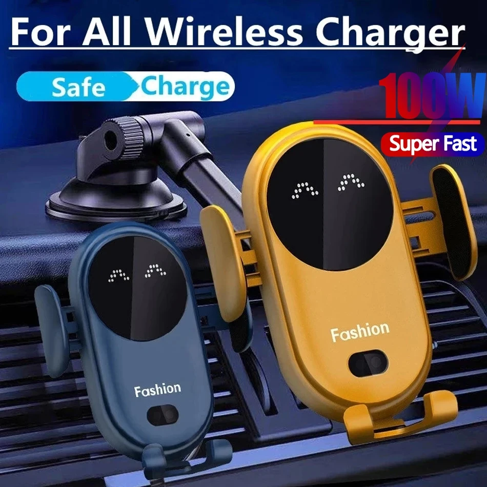 100W  Wireless Car ChargerFast Charging Auto-Clamping Air Vent Car Phone Holder For iPhone Xiaomi Huawei Samsung Infrared Sensor