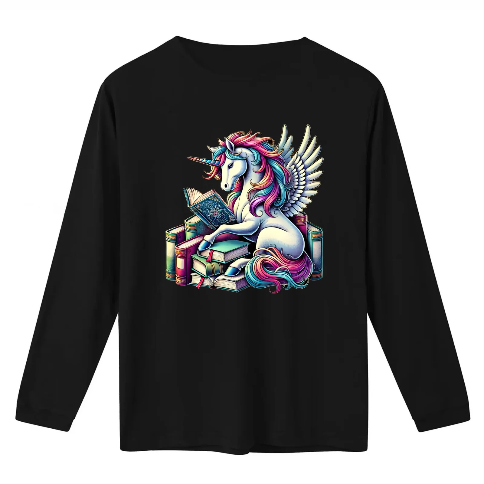 Unicorn Reading Book Reader Bookworm Unicorn Lover T-Shirt Summer Casual Cotton Tee Oversized Streetwear Tops 100% Cotton