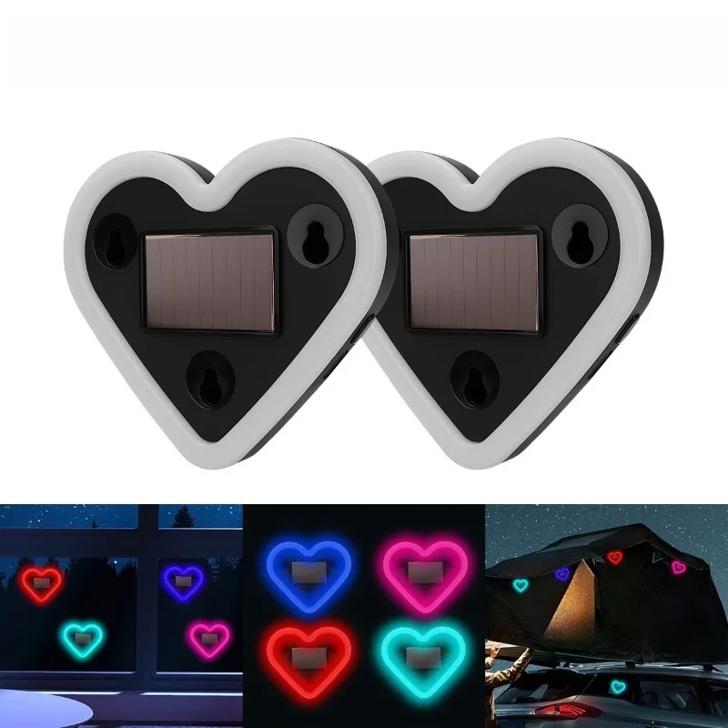 

For Universal Car Solar Powered Heart Shape LED Mood Light 6-Color Changing Romantic Lamp for Night Decoration Easy Installation