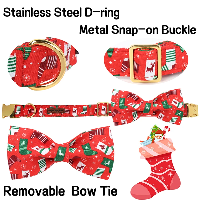 Unique Style Paws Red Christmas Socks Dog Collar,  Christmas Dog Necklace for Small Medium Large Dog