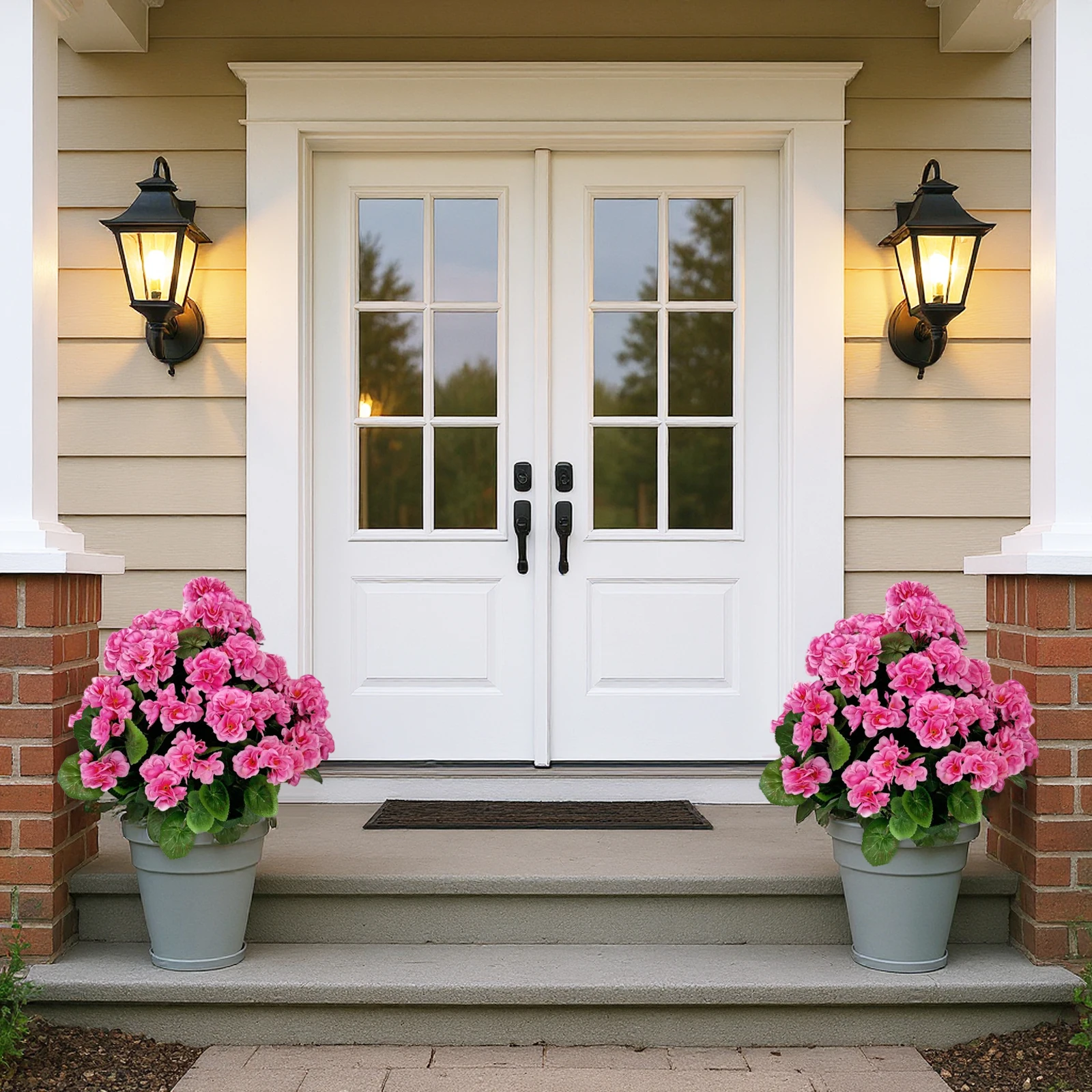 

2-Pack Artificial Begonia Topiary Ball Trees, 23” Lifelike Fake Bushes with Ground Spikes, Faux Shrubs for Front Garden Porch