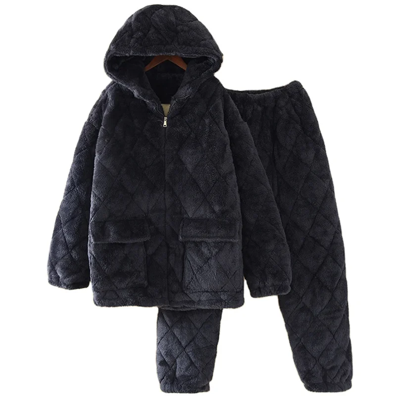 

Pajamas Men's Sleepwear Winter Three-layer Thickened Coral Velvet Warm extra Thick Winter Home Clothes