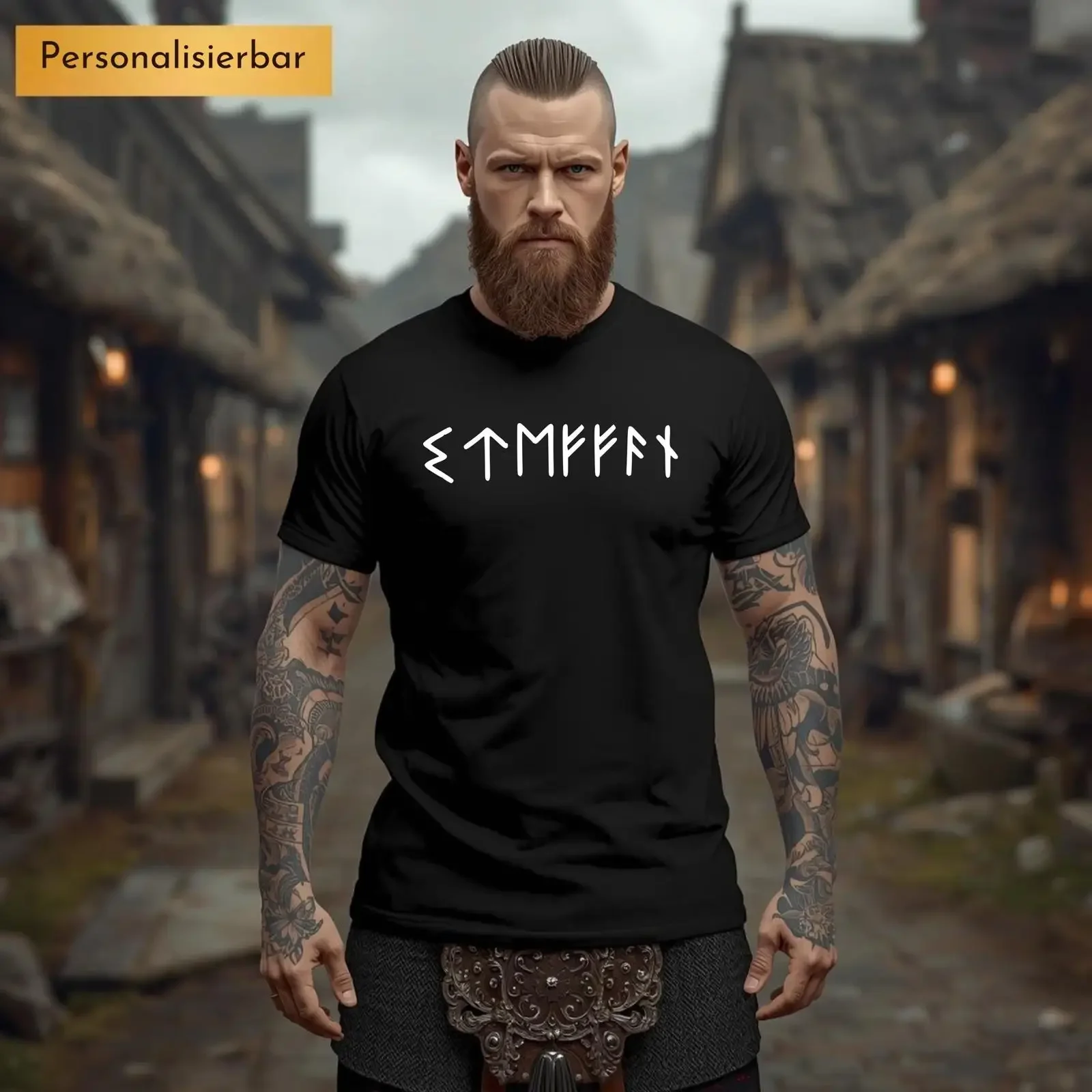 YOUR NAME in runic script up to 5XL Personalized T Shirt Nordic Viking Rune Alphabet  vintage Washed Top For Everyday Wear
