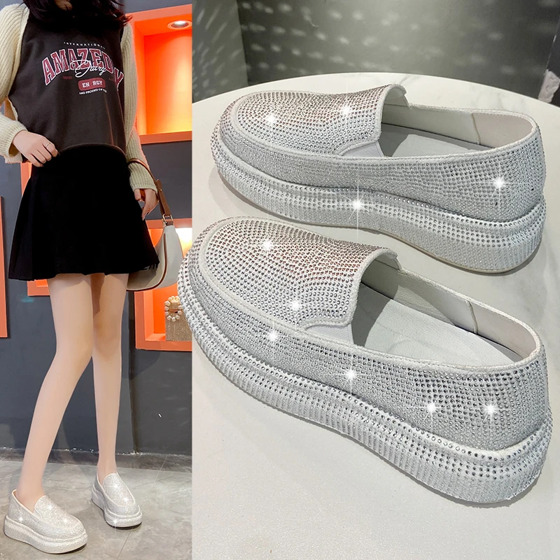 

Women's Spring/Summer Water Diamond Loafers Fashion Designer Flat Shoes Casual Thick Bottom Luxury Single Shoes Zapatos De Mujer