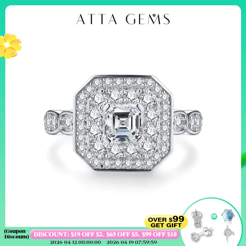 

ATTAGEMS Top Brand D Color 925 Sterling Silver Moissanite Diamond Ring for Women all Moissanite Engagement Wedding Fine Jewelry
