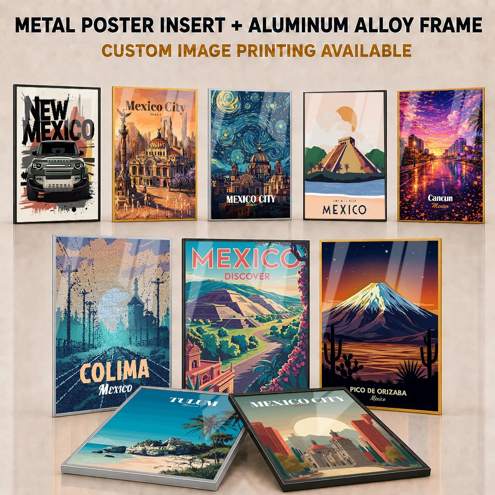Mexico Framed Aluminum Metal Poster Customized Atmospheric Geographic Travel Aesthetic Wall Art For Entryway Explorer Souvenir