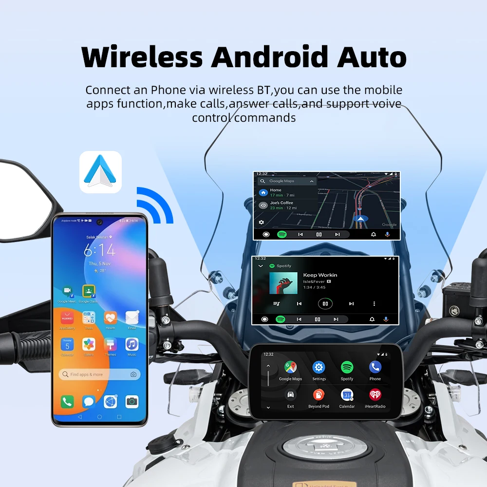 Maxca M6 Moto sem fio Android Auto Apple Carplay Tela sensível ao toque de 6,25 polegadas IPX7 à prova d'água, câmera dupla HD1080P DVR opcional