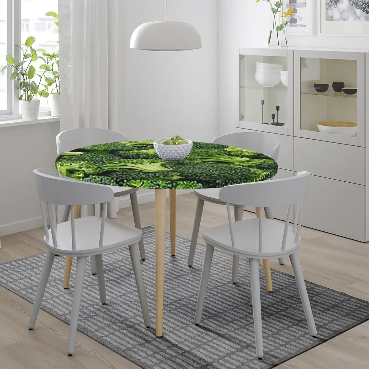 Fresh Raw Broccoli Waterproof Round Tablecloth Oilproof Table Cloth for Kitchen Events Dining Table Cover