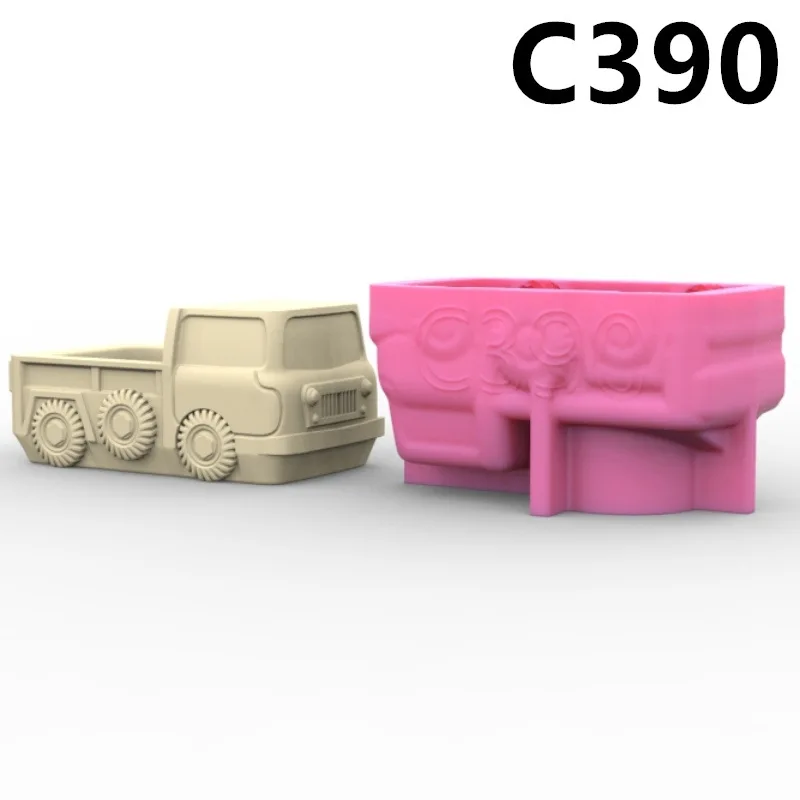 C390 Cartoon Car Vase Flower Pot Ashtray Pen Holder Silicone Mold Scented Mold For Gypsum and Concrete Stone Carving Art Ornamen