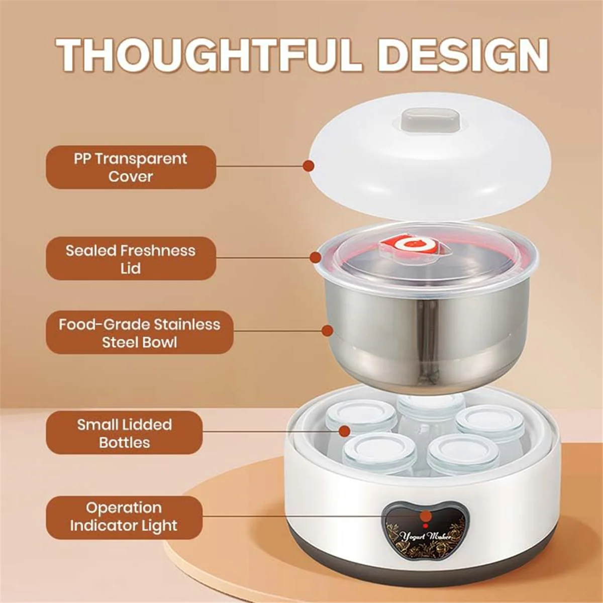 صانع الزبادي 36 ساعة مع التحكم في درجة الحرارة والوقت القابل للتعديل، ماكينة الزبادي الكهربائية متعددة الوظائف بقابس الاتحاد الأوروبي