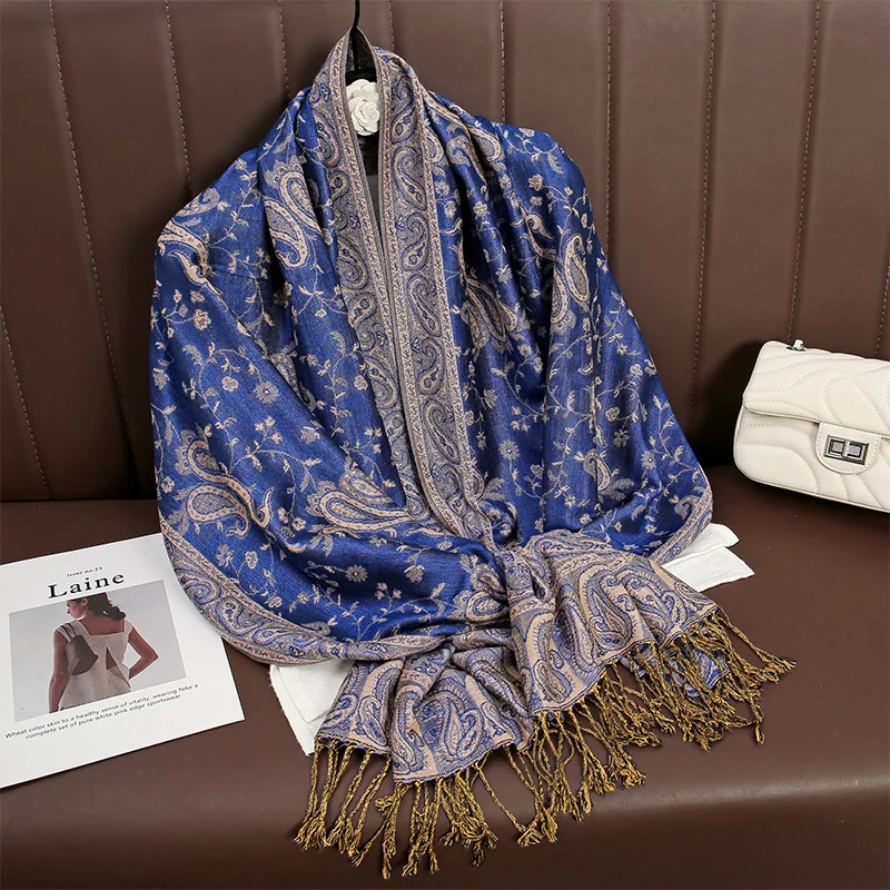 2024 luxus Marke Winter Paisley Schal Dame Kopftuch Wrap Warme Herbst Schals Design Druck Weiblich Foulard Baumwolle Stolen Schal – Detail 1