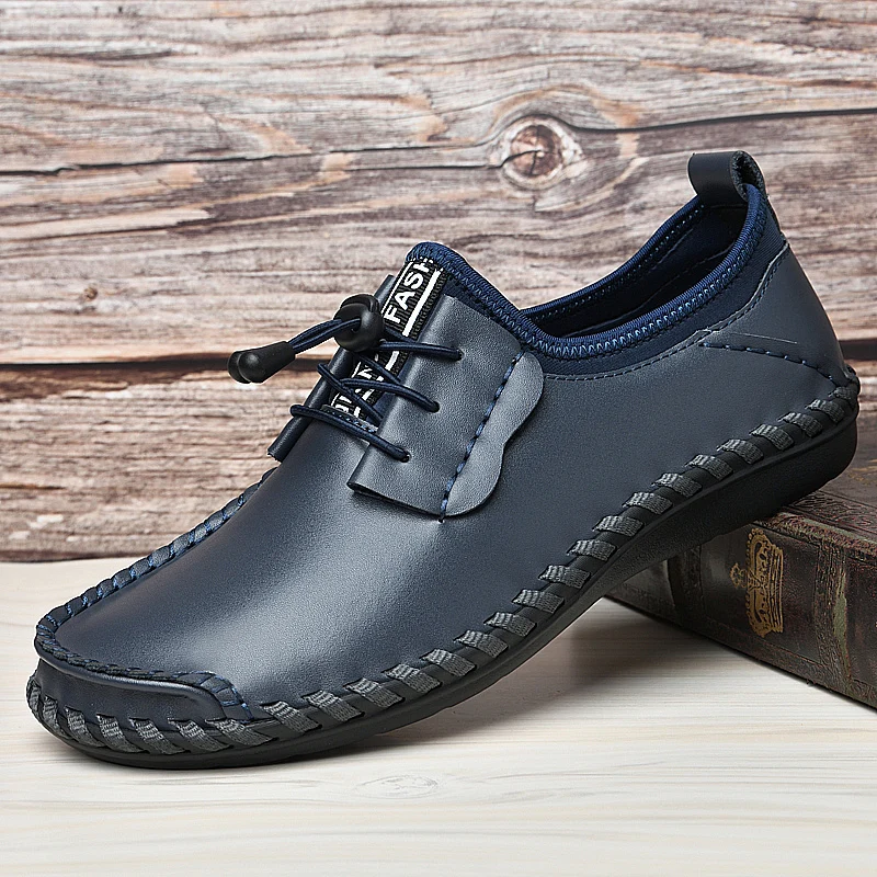 

Men Large Foot Wide Fat Casual Single Shoe Breathable Soft Sole Hand Sewn Light Luxury Fashionable Plus Size Shoes (38-47)