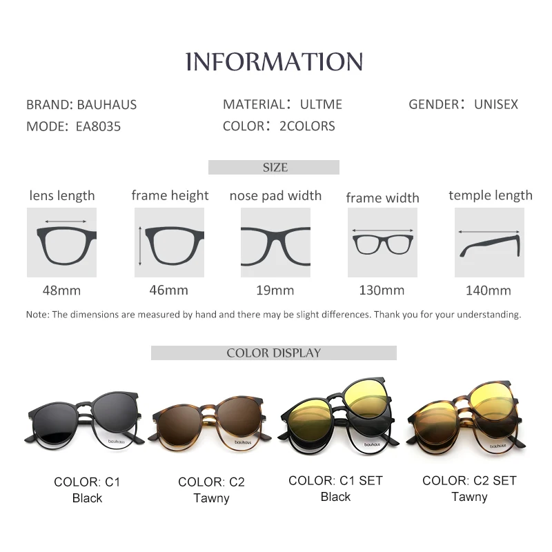 Bauhaus Magnet Brillen Vollrand Optische Rahmen Rezept Schauspiel Runde Vintage Myopie polarisation Sonnenbrille Anti Glare