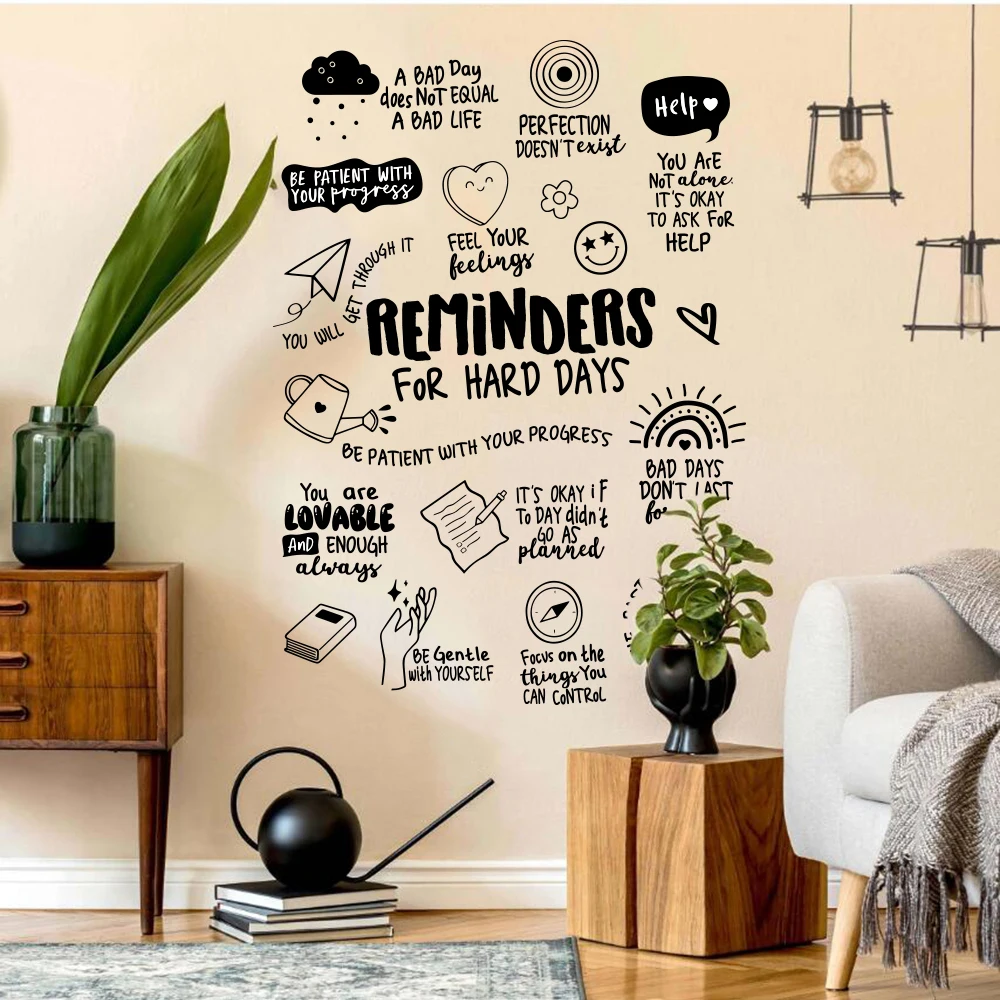 Reminders for Hard Days Wall Stickers Positive Affirmation Calming Corner Mental Health Therapy Wall Decals School Decor