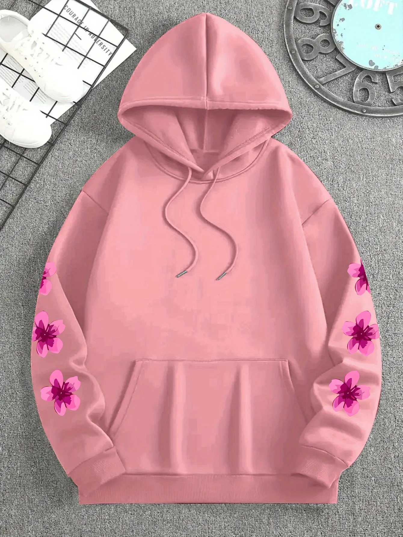 Herren Sport Hip-Hop Hoodie Rosa Blumen Schmetterling Hoffnung Buchstaben Grafik Rückendruck Streetwear Fleece Pullover Sweatshirt – Detail 16