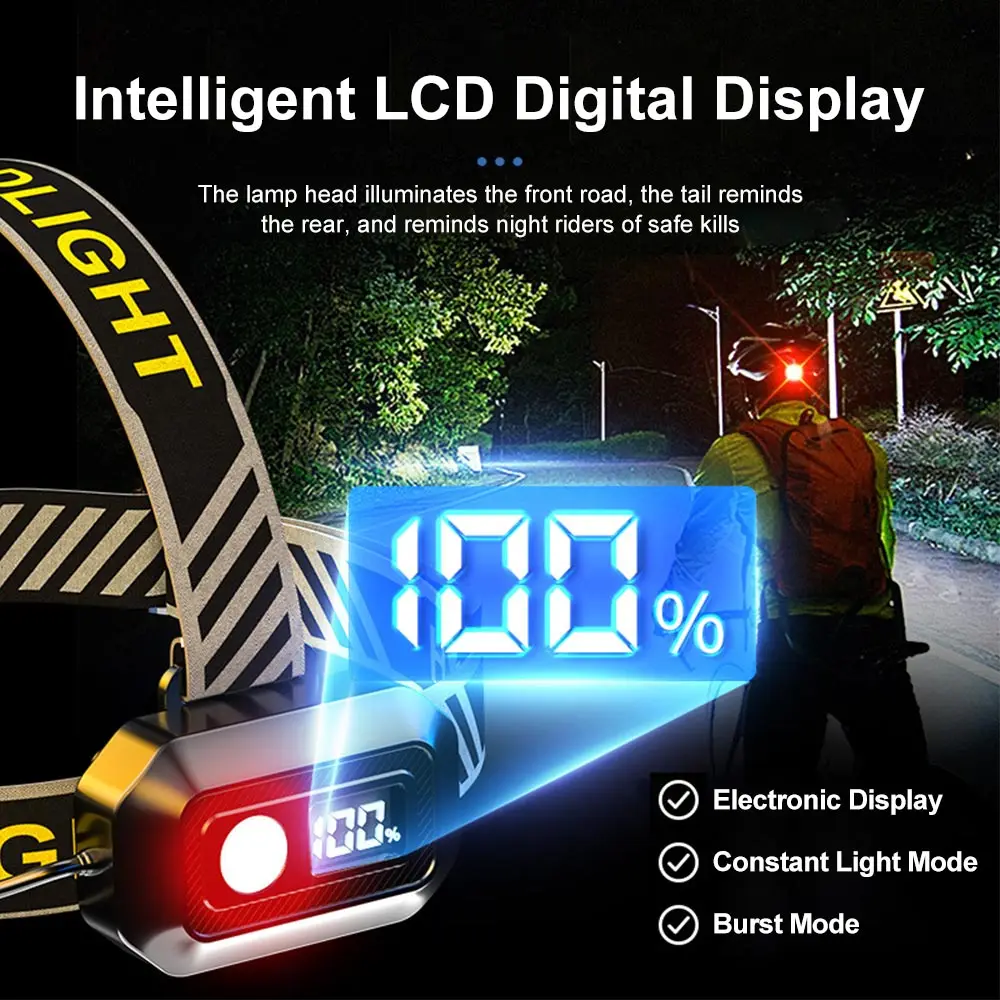 Imagem -04 - Display Digital Forte Farol 8led Farol Tocha Impermeável Trabalho ao ar Livre Camping Pesquisa Pesca Head Light