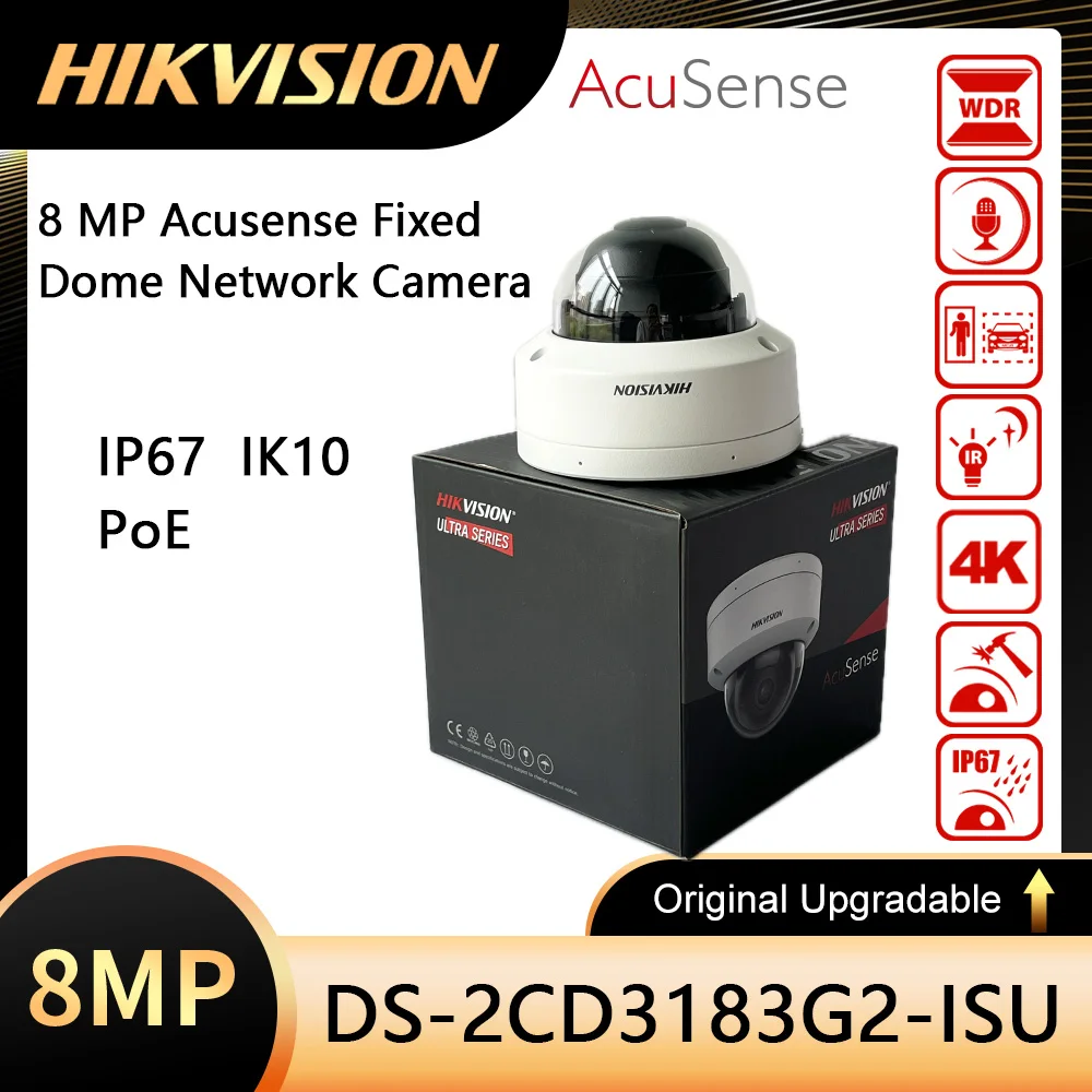 Telecamera di rete a cupola fissa Hikvision DS-2CD3183G2-ISU 8 MP 4K AcuSense