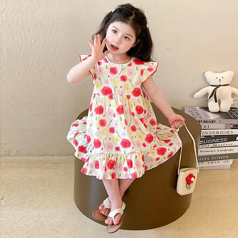 فستان بناتي كاجوال صيف جديد 2025 فستان أطفال بدون أكمام مزين بالزهور ملابس حلوة مطبوعة على الموضة للأطفال من عمر 1 إلى 10 سنوات #5