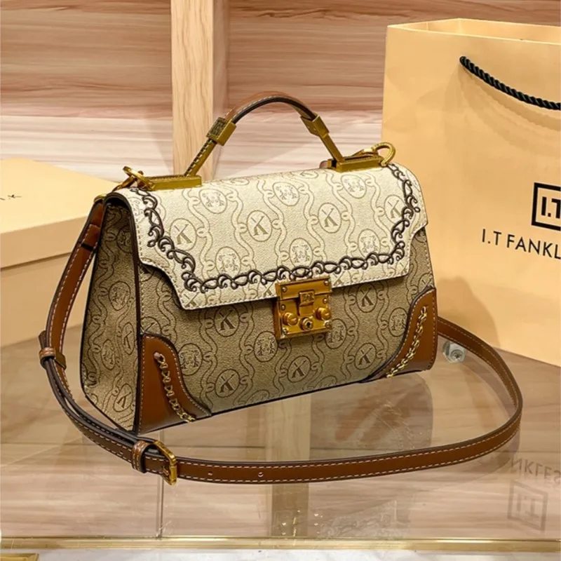 Women's handbag light luxury brand portable small square bag new 2024 high-end leather shoulder bag designer retro crossbody bag