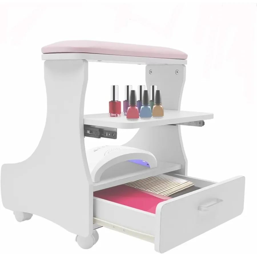 Portable Footbath Stool with Wheels and Adjustable Foot Rest for Pedicure and Manicure MultiFunctional Trolley with Storage Dra