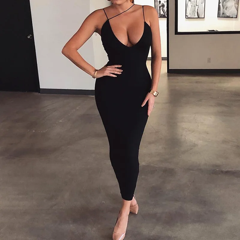 Sexy Night Club Backless Long Dress Black Women V Neck Spaghetti Strap Bandage Dresses Classy Party White Slim Dress Evening New