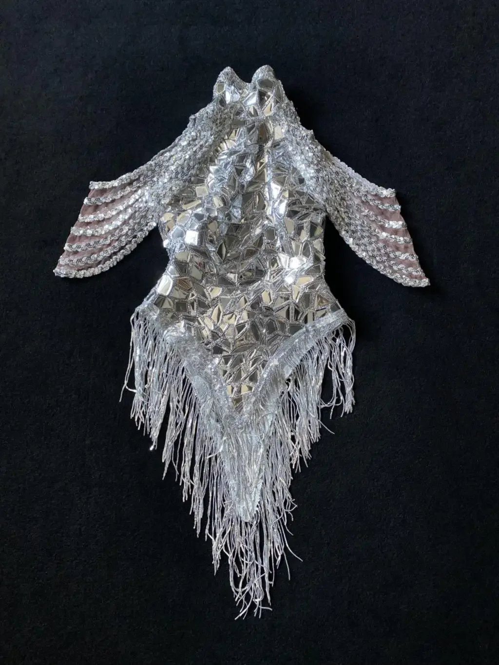 여성을위한 반짝 이는 실버 스팽글 드레스 섹시한 블링 댄스 프린지 의상 생일 파티 축하 복장 가수 무대 착용