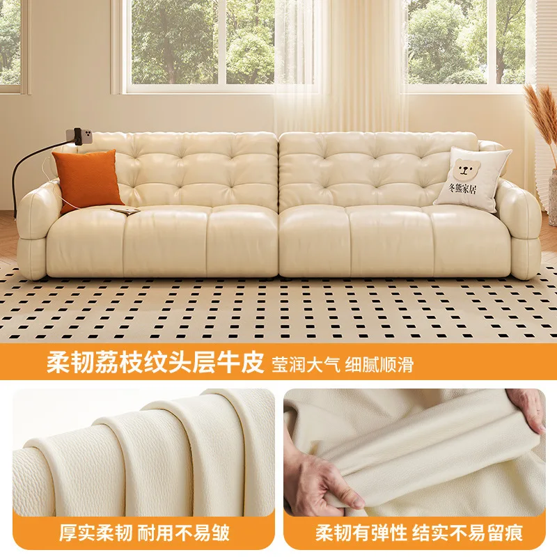 

Puff Cloud Французский Кремовый Ветер Гостиная Маленькая Квартира Клавиши Фортепиано Прямой Ряд Зефир Кожаный Диван