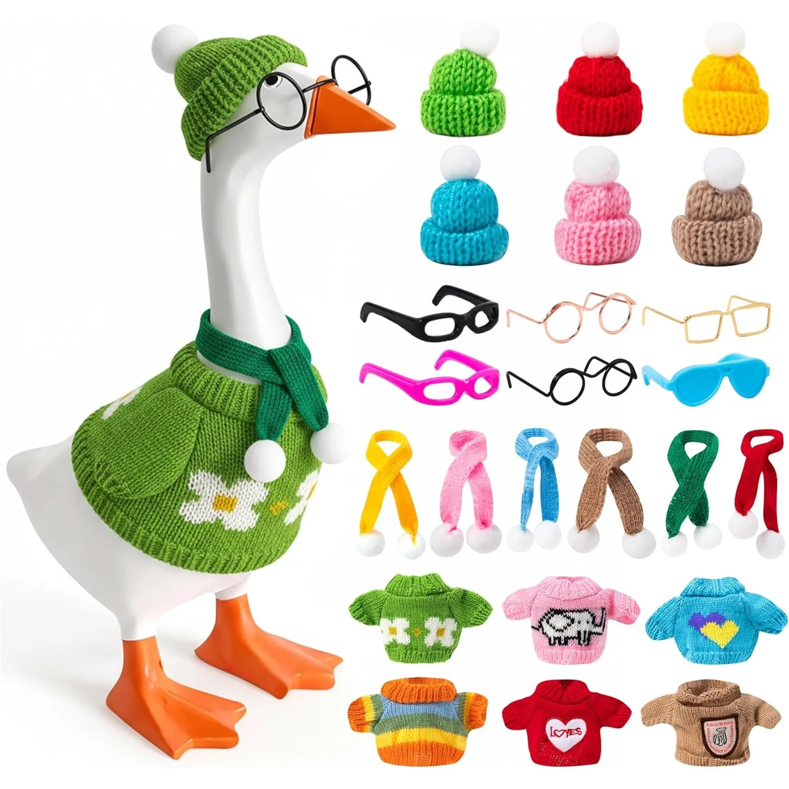 Desk Goose Outfit for Mini Goose Statue Knitted Sweater and Hat Costume Set for Party Supplies