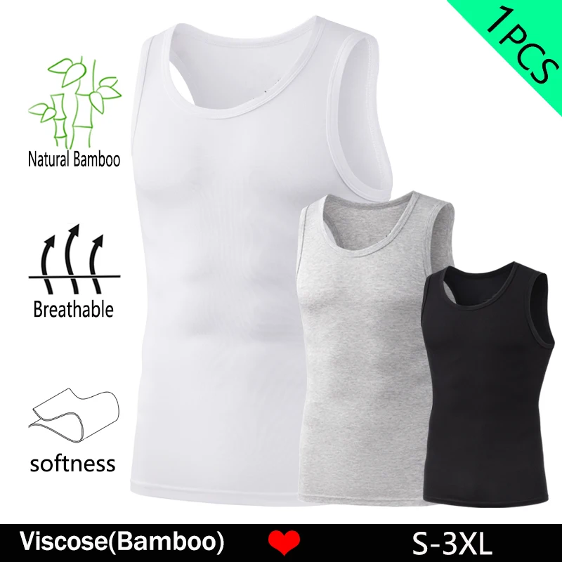 1Pcs Weste männer Kompression Tank Top Einfarbig Unterhemd Für Männer Ärmellose Shirts Hochwertige Bambus Faser Gym trikots Herren