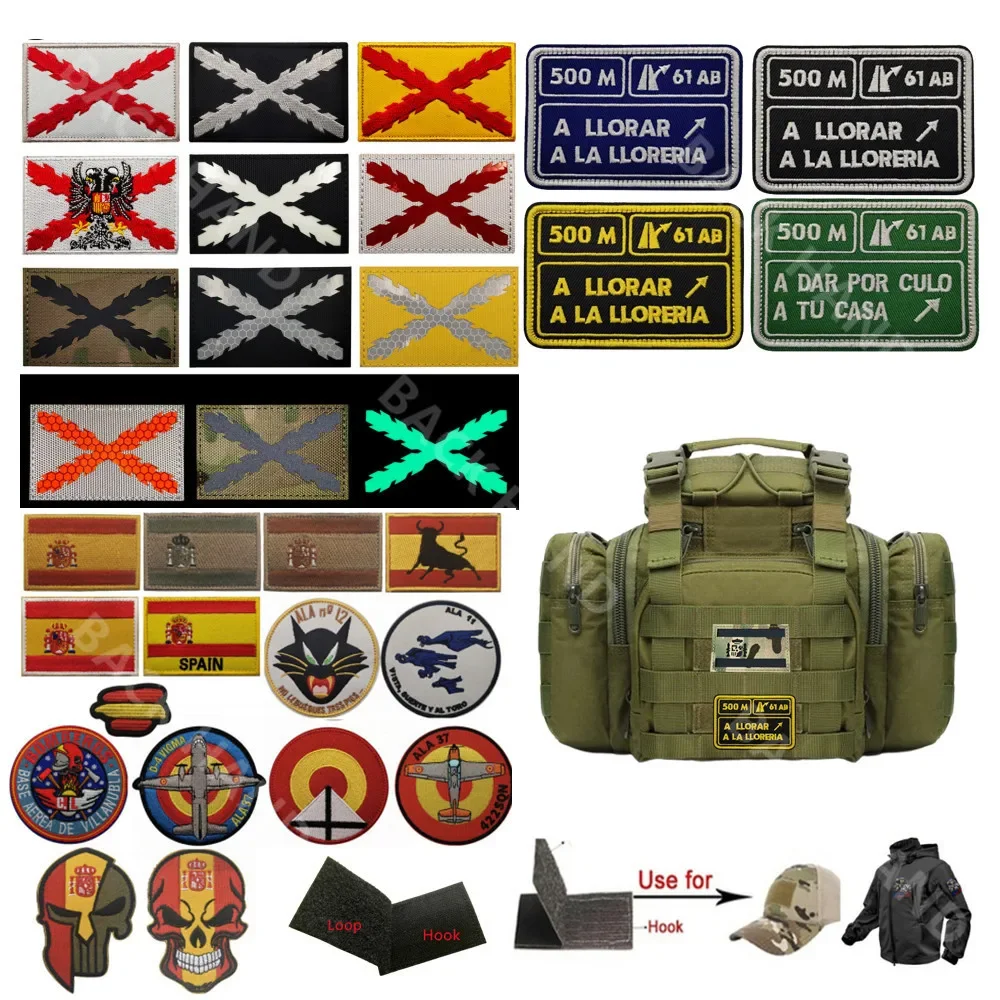 Spanish Flag Hook&Loop Patches on Backpack Spain Flag Patch TEN of Burgundy Military Tactical Badge IR Reflective Cloth Emblem