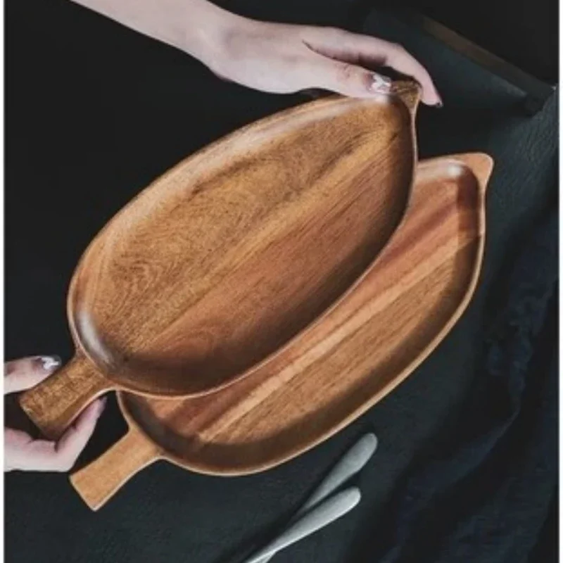 음식 서빙을 위한 음료 트레이 손잡이가 있는 나무 트레이 음식 서빙 트레이 커피 디저트 과일 스낵 아침 식사 주방