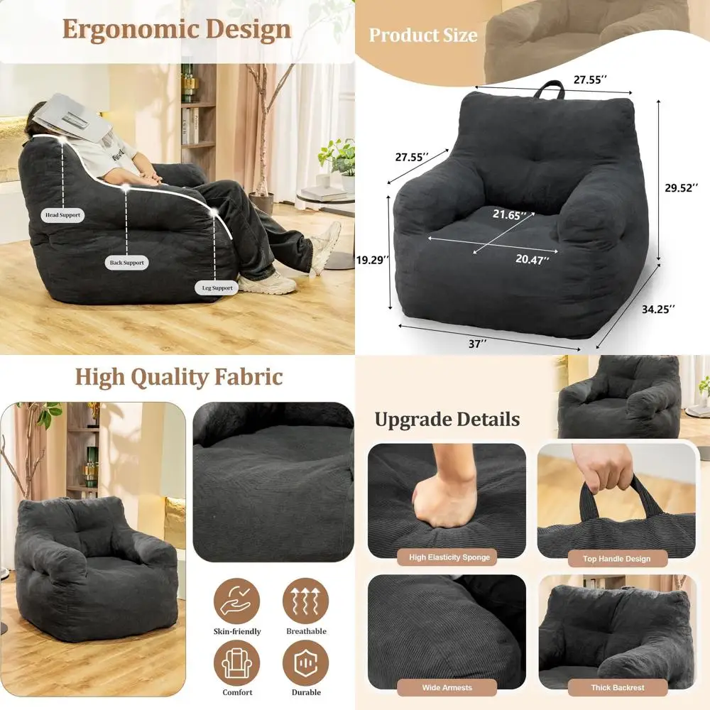 كرسي بين باج كبير جدًا للبالغين مع مسند للرأس ودعم للظهر - قماش متين ومقاوم للتمزق #1