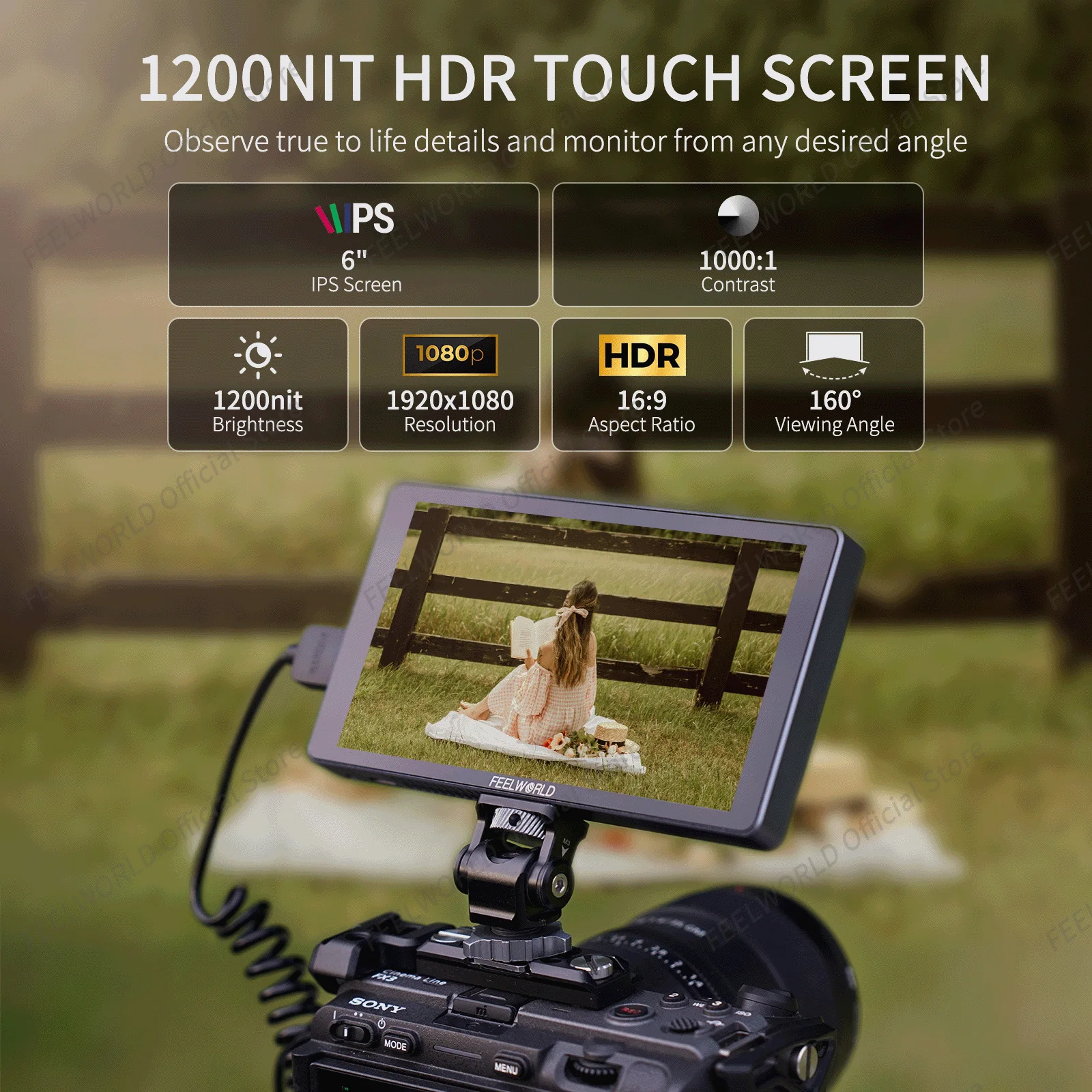 FEELWORLD P6XL 6 Inch 1200nit Aluminium Built-in Battery DSLR Camera Field Monitor Touch Screen 4K HDMI High Brightness
