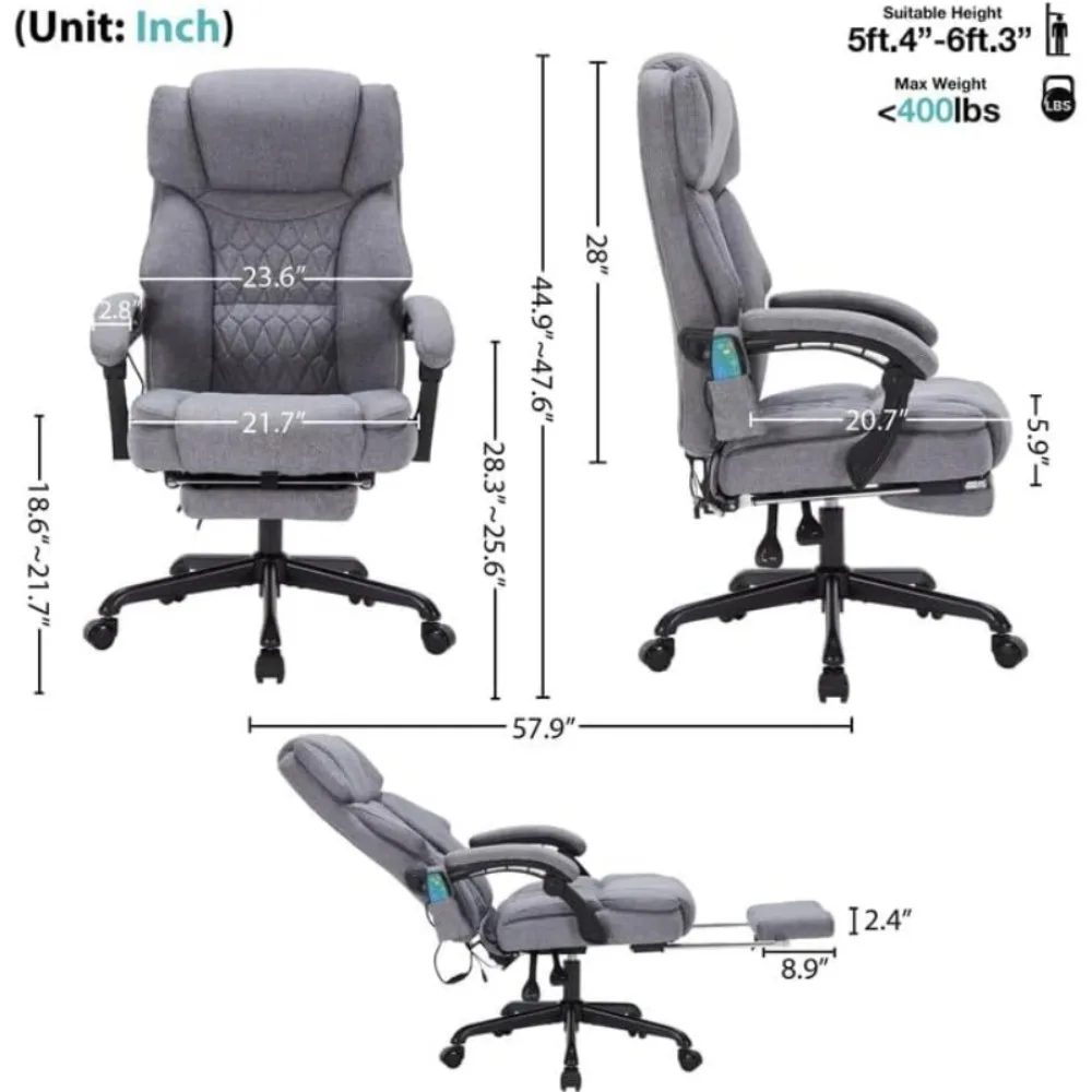 Massage Office Chair with Heat,Reclining Office Chair with Foot Rest,6 Points Vibration Home Office Desk Chairs for Heavy People