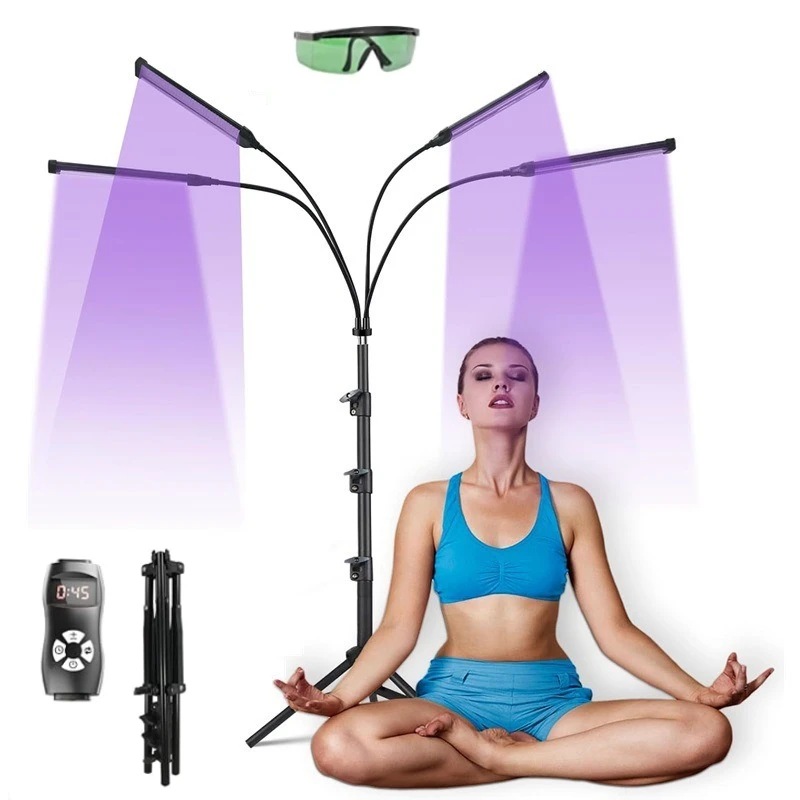 

NEW Ultraviolet Tanning Lamp 4 Heads Tripod Solarium Lamp for Tanning Body Blue Light Lamp Wavelength 460 &480 nm Skin care