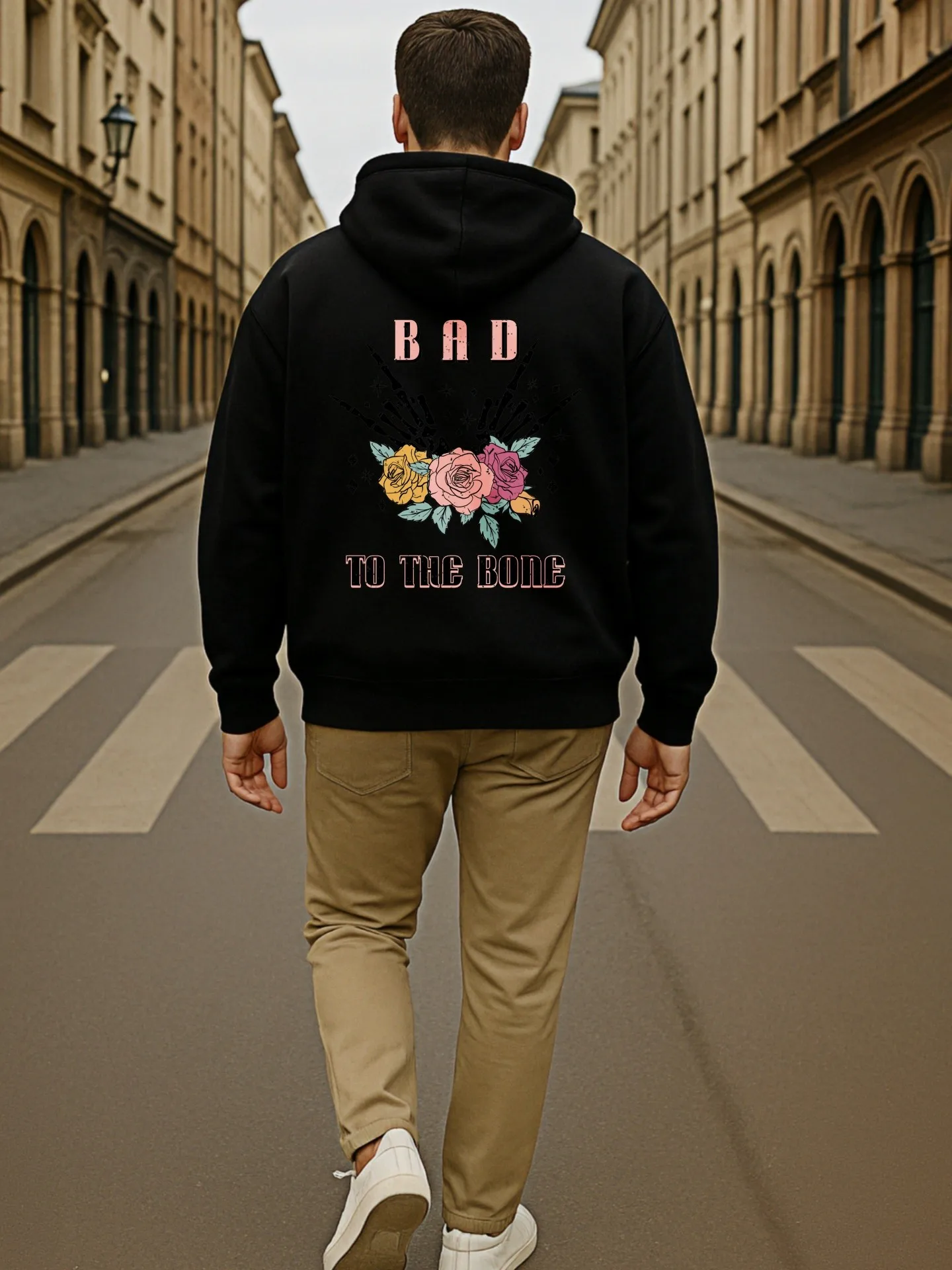 هوديي جرافيك للرجال، طباعة سيئة على العظام، نمط ملابس الشارع، مبطن بالصوف، للشباب، للارتداء اليومي #2