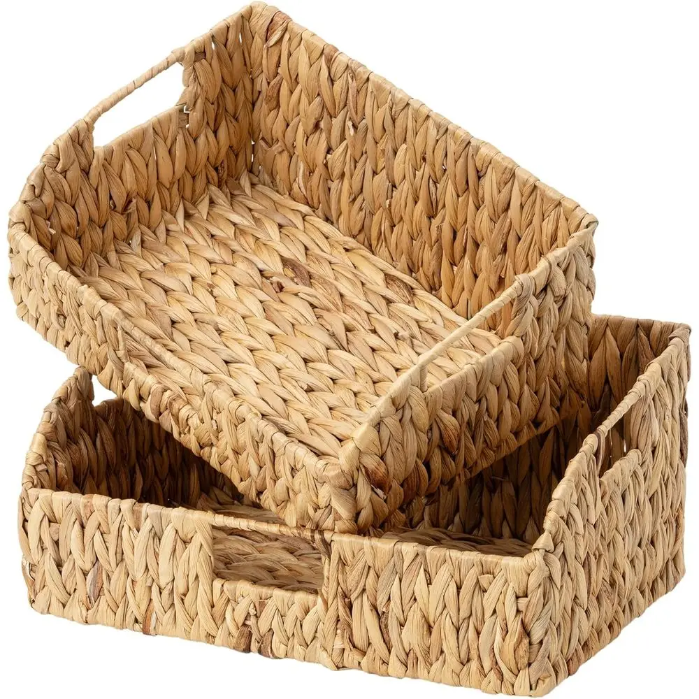 

Pantry Baskets for Organizing, Water Hyacinth Baskets for shelves with Built-in Handles, Pantry Organizers and Storage, Set of 2