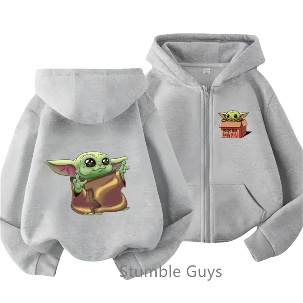 2025 Kawaii Baby Yoda Print Hoodie Children's Fashion Street Zipper Hoodie Suit Casual Jogging Manda Sweatshirt Funny Cartoon