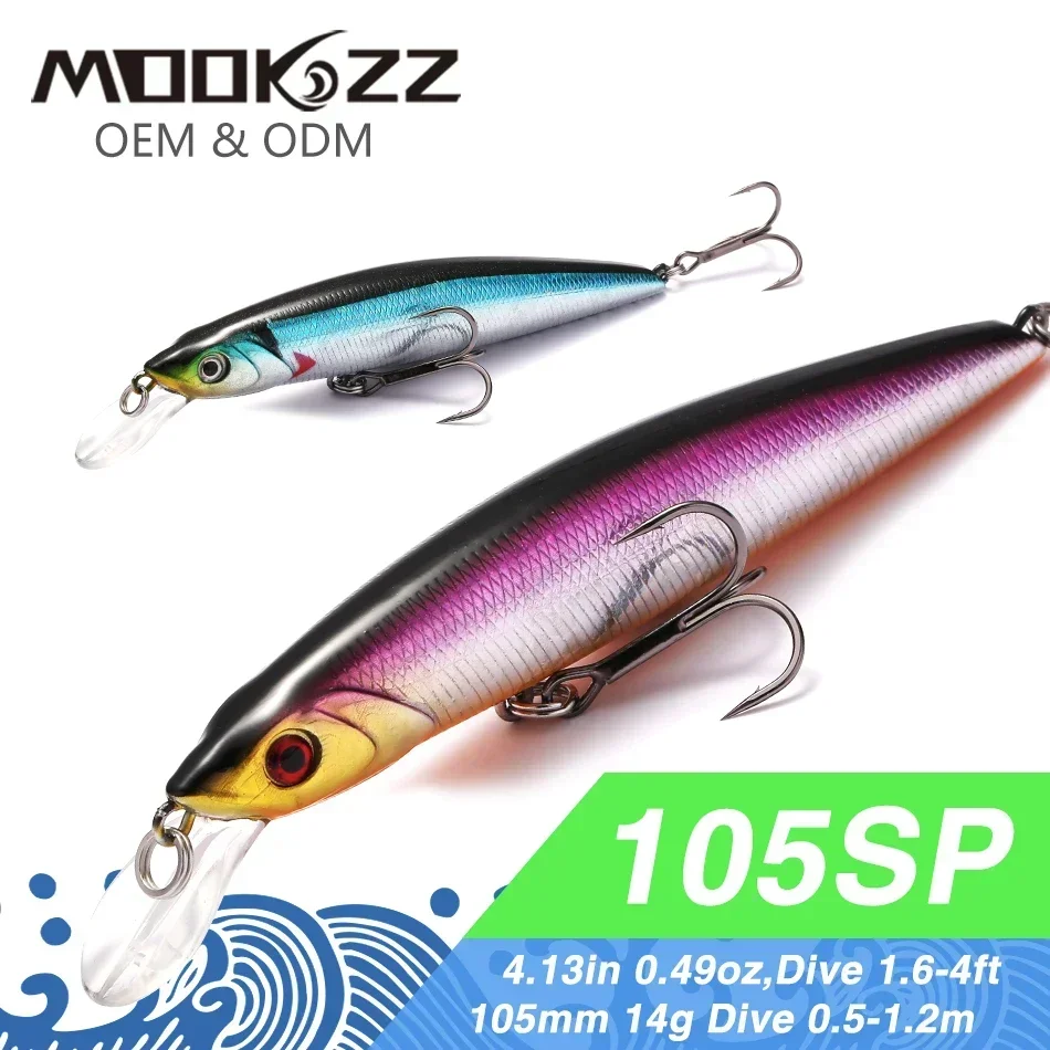 105MM 14G MOOKZZ Top Hard Fishing Lure Suspension Minnow High Quality Baits Wobblers  Professional Fishing Tackles Artificial