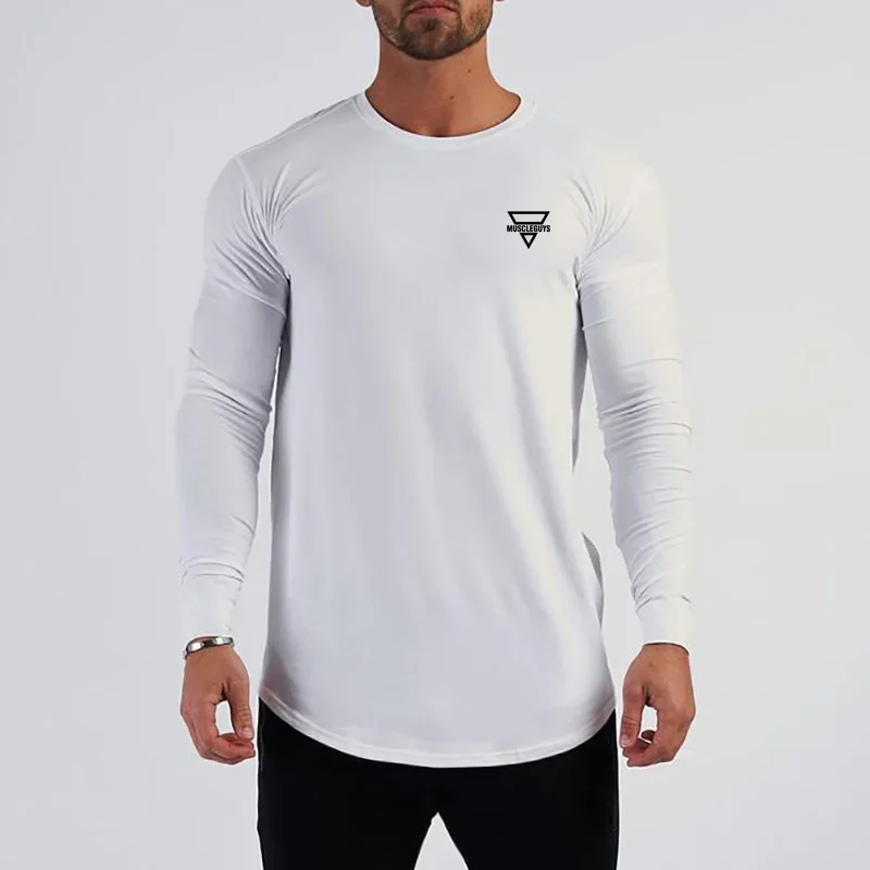 Männer Casual Mode-Trend Langarm Hohe Qualität Baumwolle Shirts Herbst Im Freien Atmungsaktive Gym Fitness Muskel Atmungsaktive T-shirts