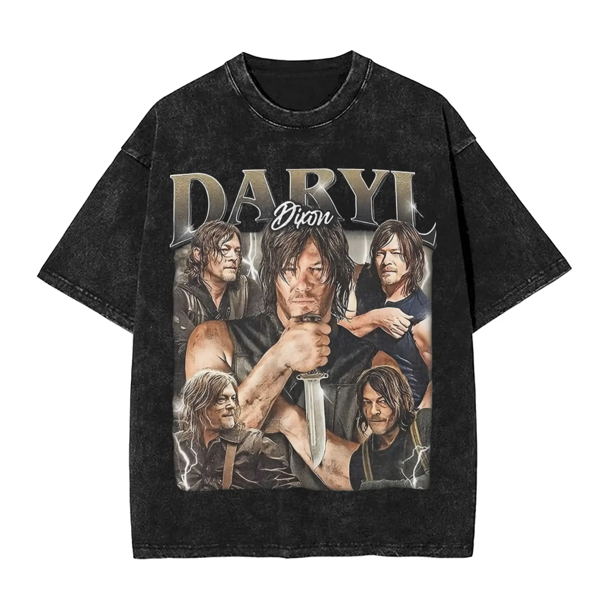 

Washed T Shirt Daryls Dixon The Walking Dead Hip Hop Vintage T-Shirt High Street Streetwear 100% Cotton Tee Shirt for Men Women