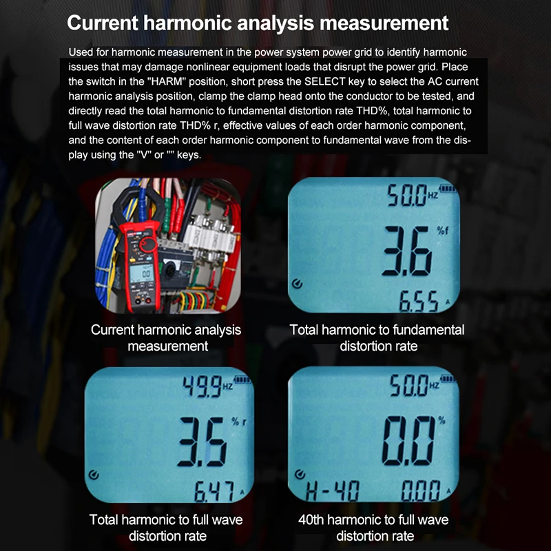 UNI-T Pinza amperometrica digitale AC UT219P 1000V 1000A Tester a pinza di corrente a vero RMS Test armonico di potenza trifase Bluetooth IP54