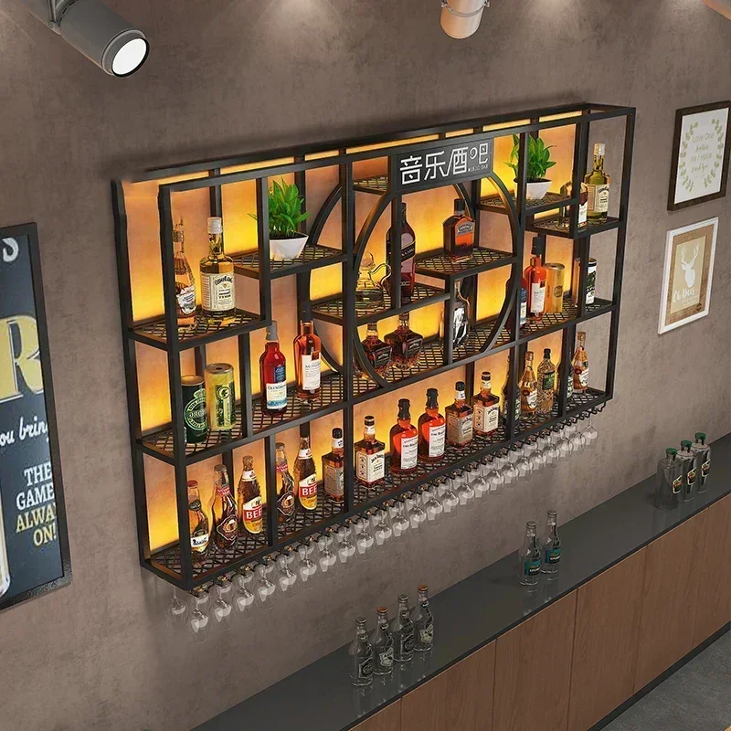 高級で便利な新作ウォールマウント工業用バーキャビネット、鉄製フレーム収納、豪華でモダンな正方形格子